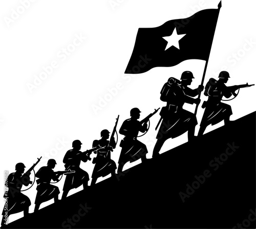 Silhouette Soldiers Marching with Flag Silhouette 