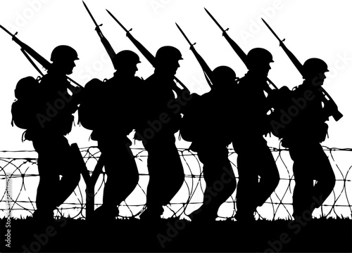 silhouettes of walking soldiers Silhouettes