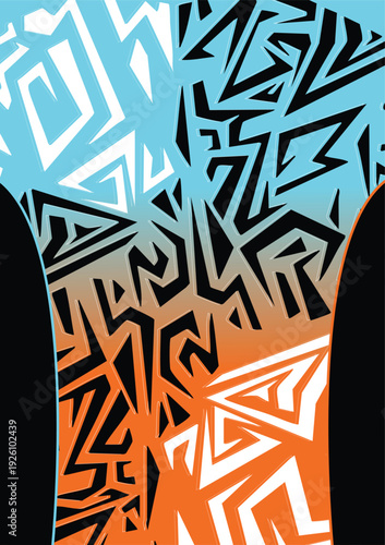 Abstract Tribal Geometric Sportswear Pattern with Blue and Orange Gradient