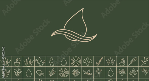 Water Drop and Leaves Icon. Nature Element. Organic Design. Line Art. Eco Concept.