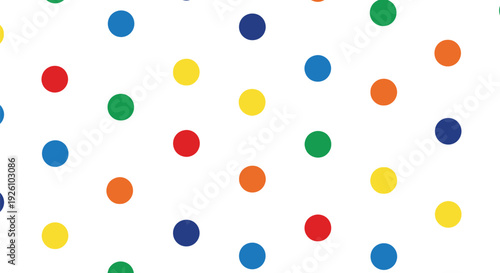 Colorful polka dots scattered across a clean white background