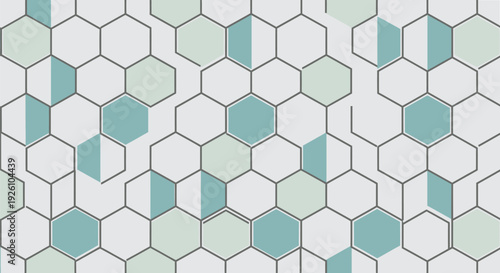Abstract geometric pattern of light blue and mint hexagons