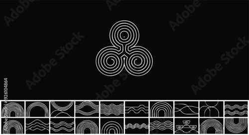 Celtic Triskele Symbol. Ancient Knotwork. Spiral Design. White on Black.