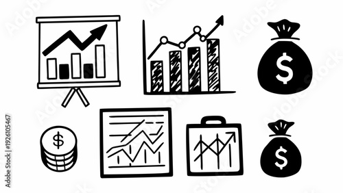 Business growth and finance icons for presentations and reports
