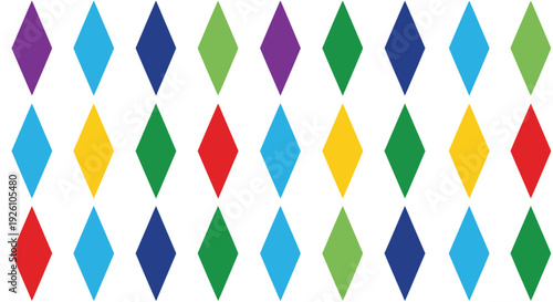 A colorful pattern of diamond shapes arranged in repeating rows