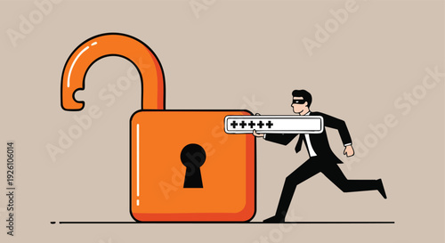 Hacker Stealing Password from Unlocked Padlock. Cyber Security Concept.