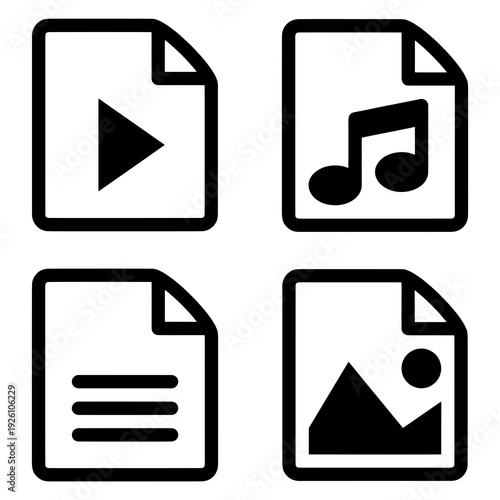 Multimedia File Format Icon Set - Video, Audio, Document, and Image