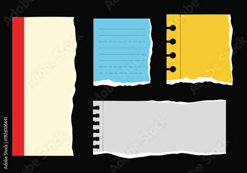 Torn Paper Notes Collection. Paper Scraps. Blank Pages. Isolated.