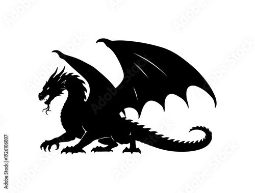 Majestic dragon silhouette with wings spread wide in fierce pose