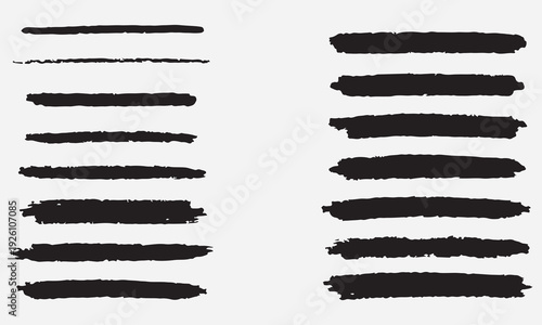 Collection of black brush stroke lines on a light gray background grunge texture