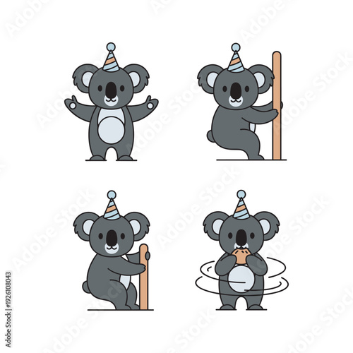Photography Cartoon koalas wearing party hats and having fun with copy space