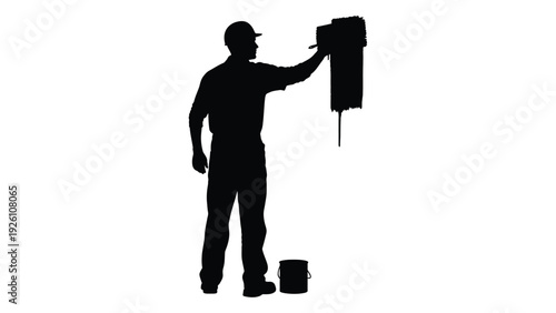 Silhouette of a worker installing or repairing a ventilation system component