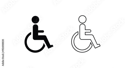 Set of two different style icons representing a person seated in a wheelchair for accessibility