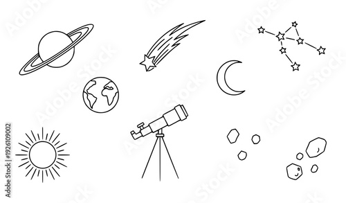 Minimal Space Line Art Collection Celestial Universe Outline Vector Set