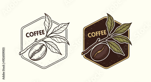Coffee Bean Branch Emblem - Hand Drawn Illustration