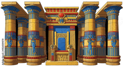 Ancient Egyptian Throne Room with Hieroglyphs