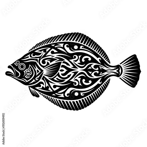 Black Flounder Fish Tribal Tattoo Design