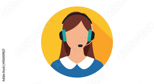 Female customer support agent wearing a headset against a bright yellow circular background graphic