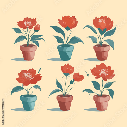 Yellow daisy and sunflower collection in orange ceramic pot set illustration plant for bright sunny garden theme