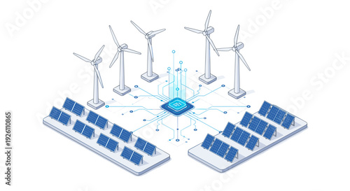 Renewable energy concept with wind turbines and solar panels