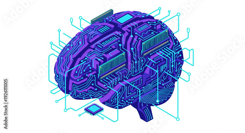 Digital illustration of a futuristic artificial intelligence brain