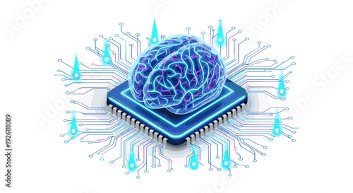 Futuristic artificial intelligence brain chip technology concept