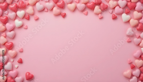 Valentine’s Day Heart Candy Border on Soft Pink Background