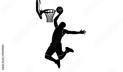 Male Basketball Player Slam Dunk Silhouette Vector Isolated on White