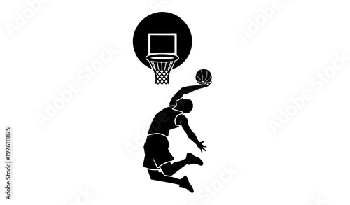 Dynamic Basketball Dunk Silhouette Logo Style Vector on White Background