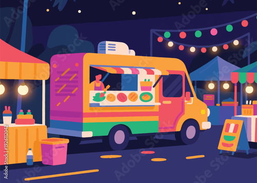 Fast Food Festival with Food Trucks Illustration Creative Design Template 