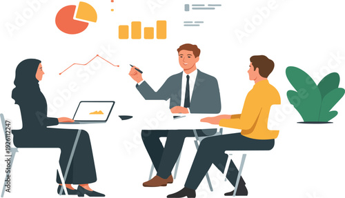 Diverse Business Team Meeting – Corporate Presentation with Data and Charts