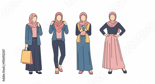 Women Wearing Hijab in Various Outfits.