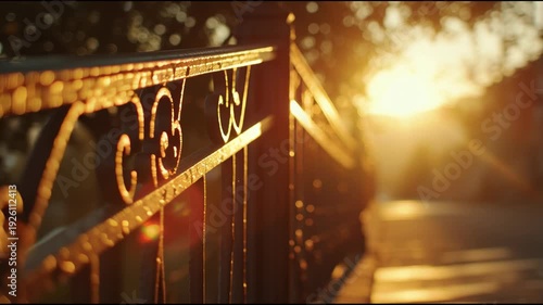 Golden Hour Bridge Railing with Sunlight.