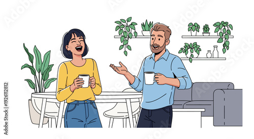 Cheerful Coworkers Laughing During Coffee Break