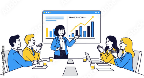 Cheerful Employee Presenting Successful Project