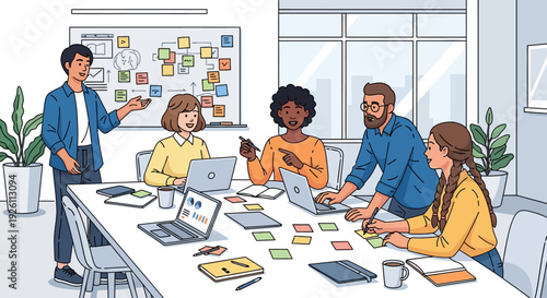 Diverse Team Brainstorming Modern Office