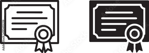 Quality certificate icon set in line and glyph style. Business award badge vector.