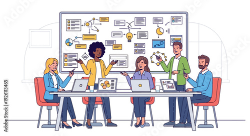 Happy Colleagues Brainstorming Ideas in Office