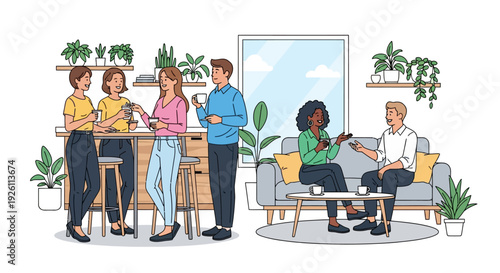 Happy Coworkers Relaxing in Breakroom