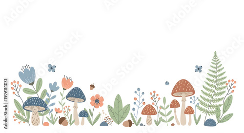 Wallpaper Mural Minimalist nursery botanical vector with mushrooms, leaves and gentle forest elements. Torontodigital.ca