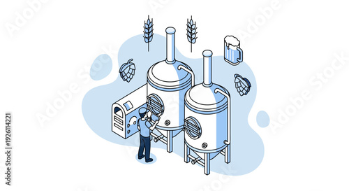 Brewery Equipment and Brewer Inspecting Tanks.