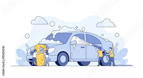 Car Being Washed by Two People.