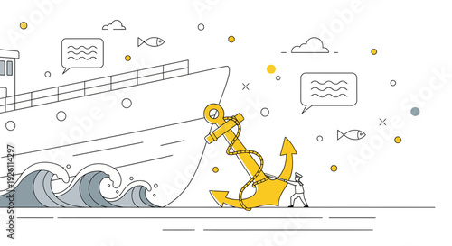 Cartoon Dragon Riding Wave with Ship.