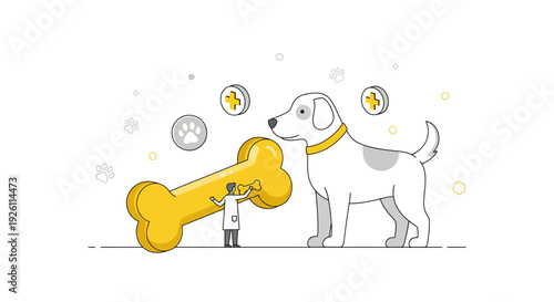 Dog with Large Bone in Mouth.