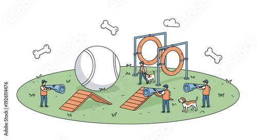 Dog Agility Training Course with People.