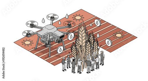 Drone Farming Technology Over Wheat Field.