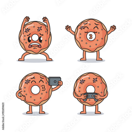 Cartoon golf balls taking selfies with cameras in funny poses