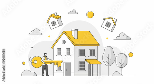 Illustration of House with Yellow Roof.