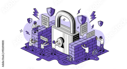 Large Open Padlock with Keyhole and Key.