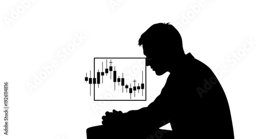 Silhouette of a man looking at a stock market graph on a screen